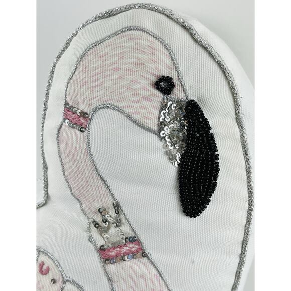 Accent Throw Pillow Beaded Flamingo Tropical Home Decor 19" Pink Monstera Leaf - Picture 4 of 15